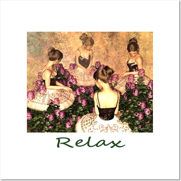 Four ballerinas taking a break among flowers, zen, yoga, buddhism Wall Art by Fantasyart123